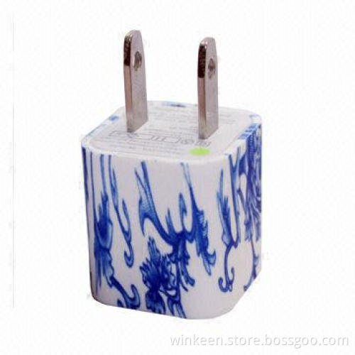 Square USB Wall Charger with 5V/1A, Water Transfer Treatment, for Charging iPhone 5S, UL-approved